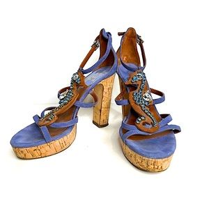 Luciano Barachini Seahorse Crystal Embellish Platform Heel Sandal Blue Lavender